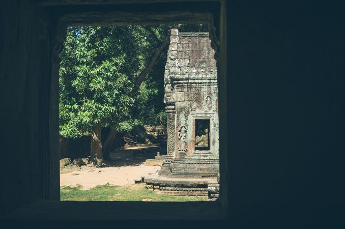 Yard of old temple on sunny day