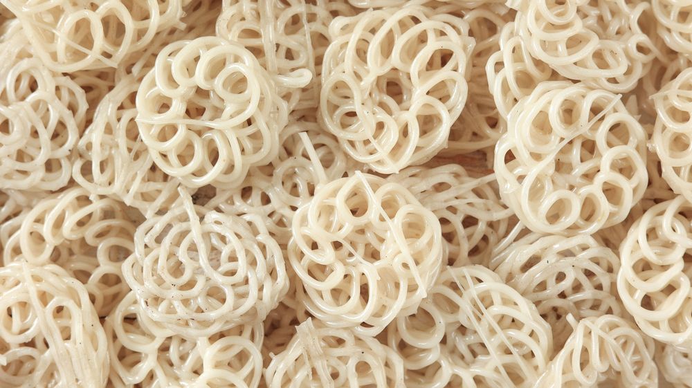 Pile of hard Indonesian uncooked noodles
