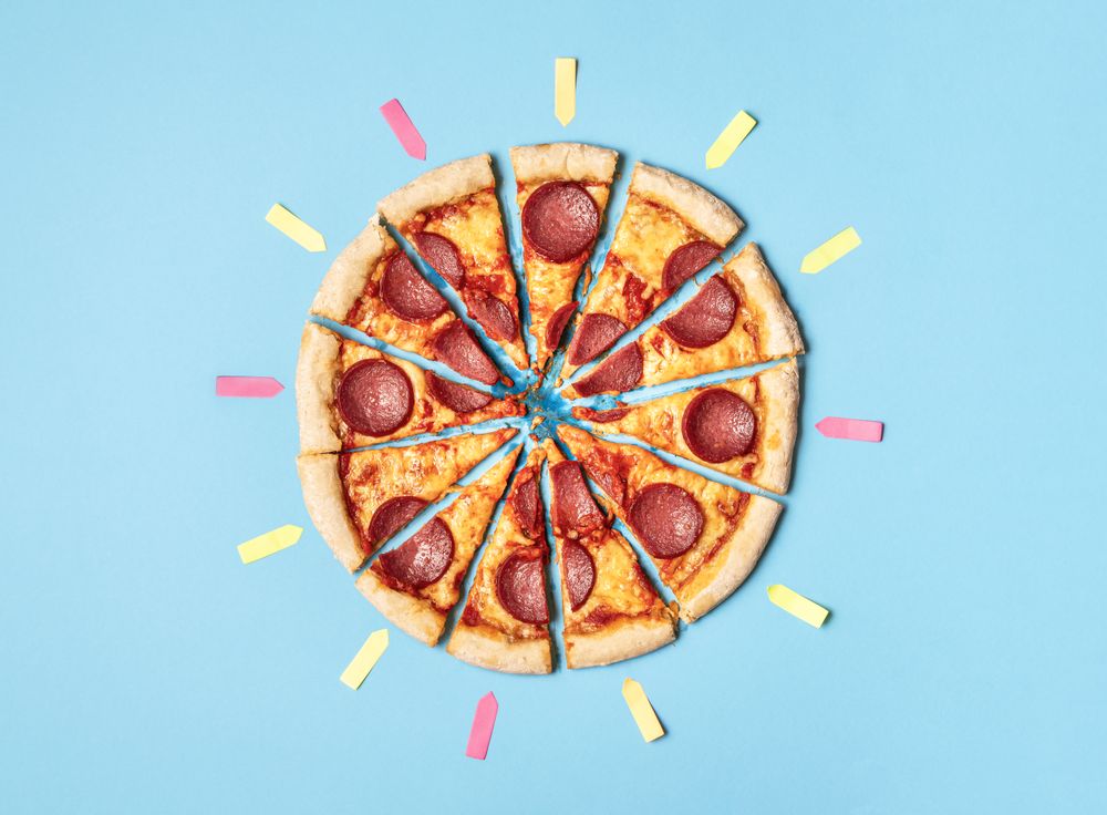 Sliced pizza pepperoni and empty tags