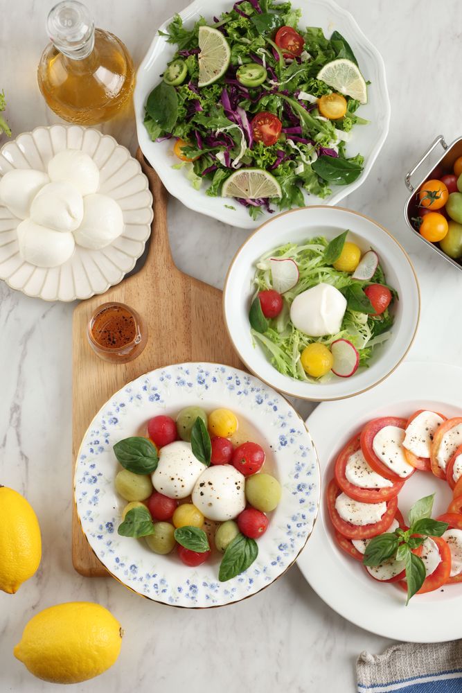 Caprese Salad with Tomatoes and Mozzarella Cheese Balls.