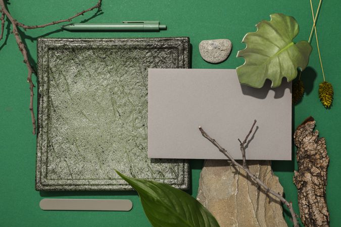 Flat lay of creative moodboard composition, top view