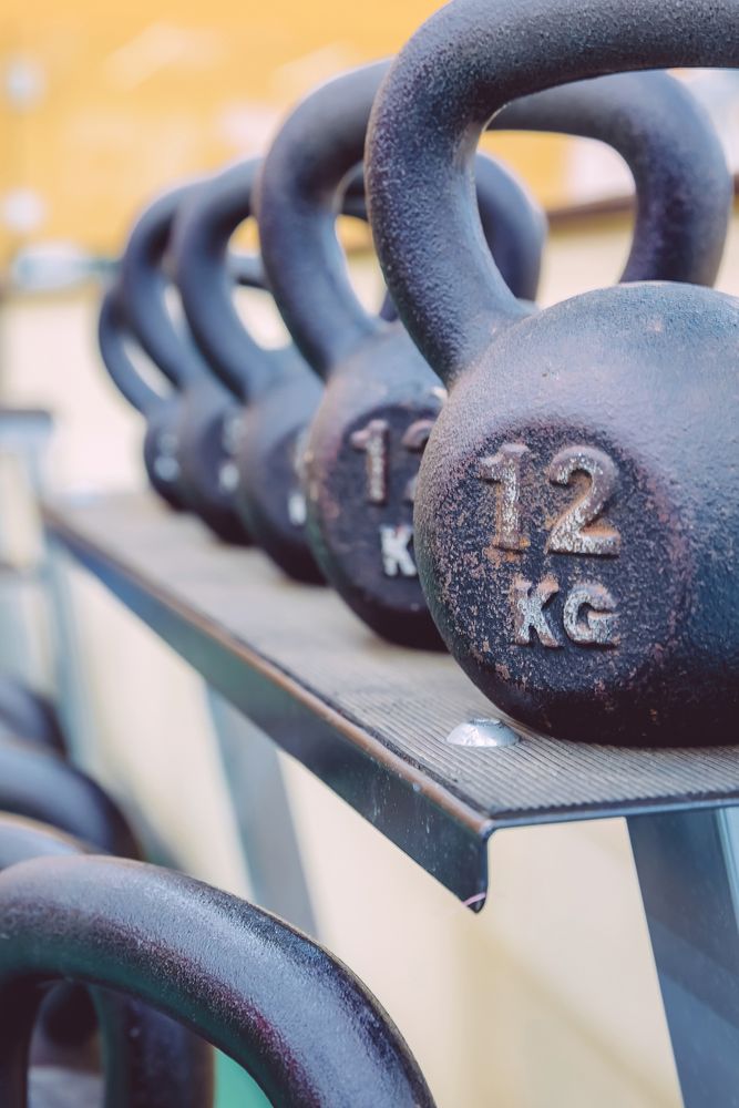 Shelf of kettlebells