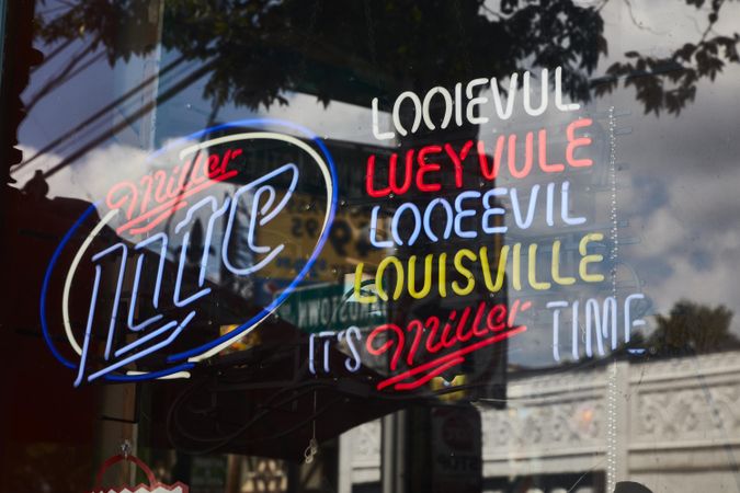 Neon sign in a store window in the lively Highlands Neighborhood, Louisville, Kentucky