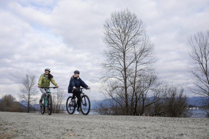 Happy women on a bicycle ride