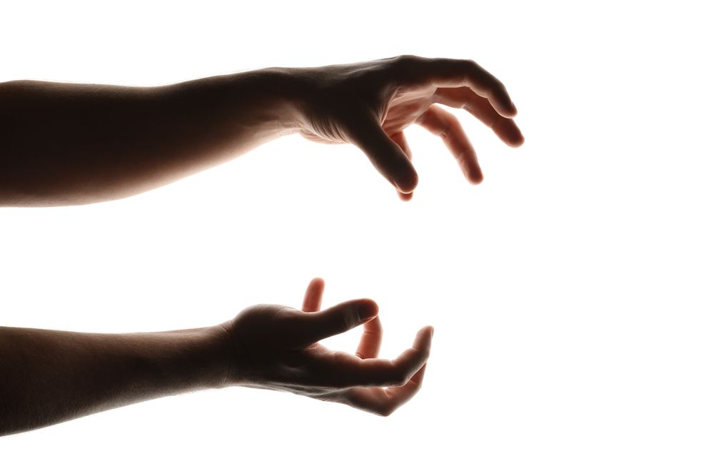 Scary human hands isolated on plain background