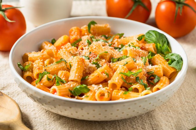 Homemade Italian Maccheroni Pasta with Red Sauce