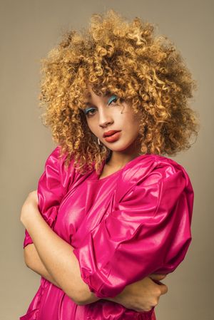 Retro female embracing torso