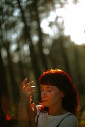 Woman walking in forest