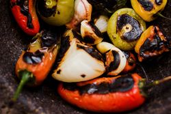 Grilled vegetables on tray