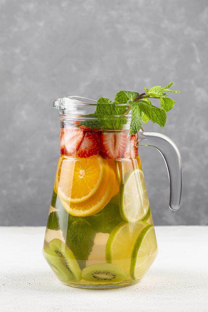 Water flavored with fresh summer fruit.