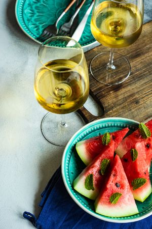 Organic food concept with watermelon & wine
