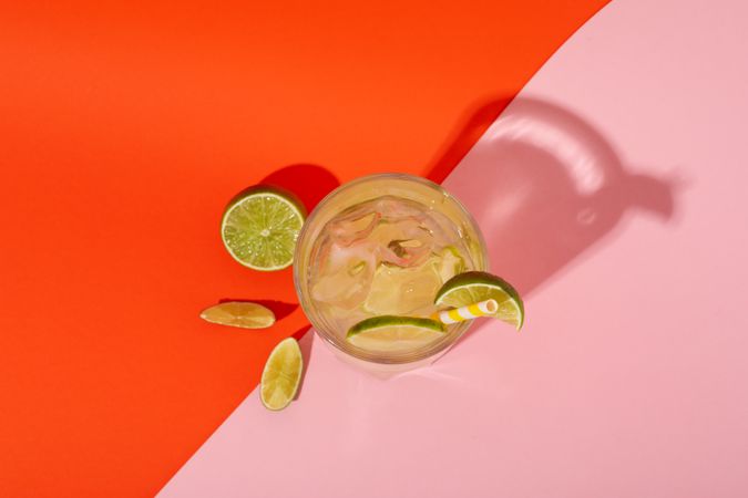 Glass of mojito, delicious fresh summer cocktail, top view