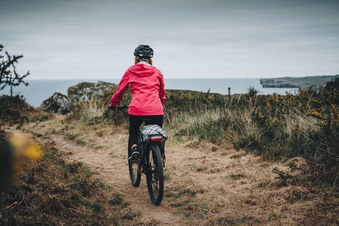 Female riding mountain bike