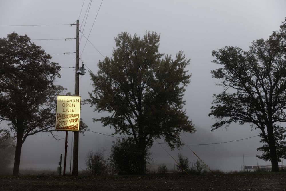 Kitchen Open Late sign in McGregor, Minnesota