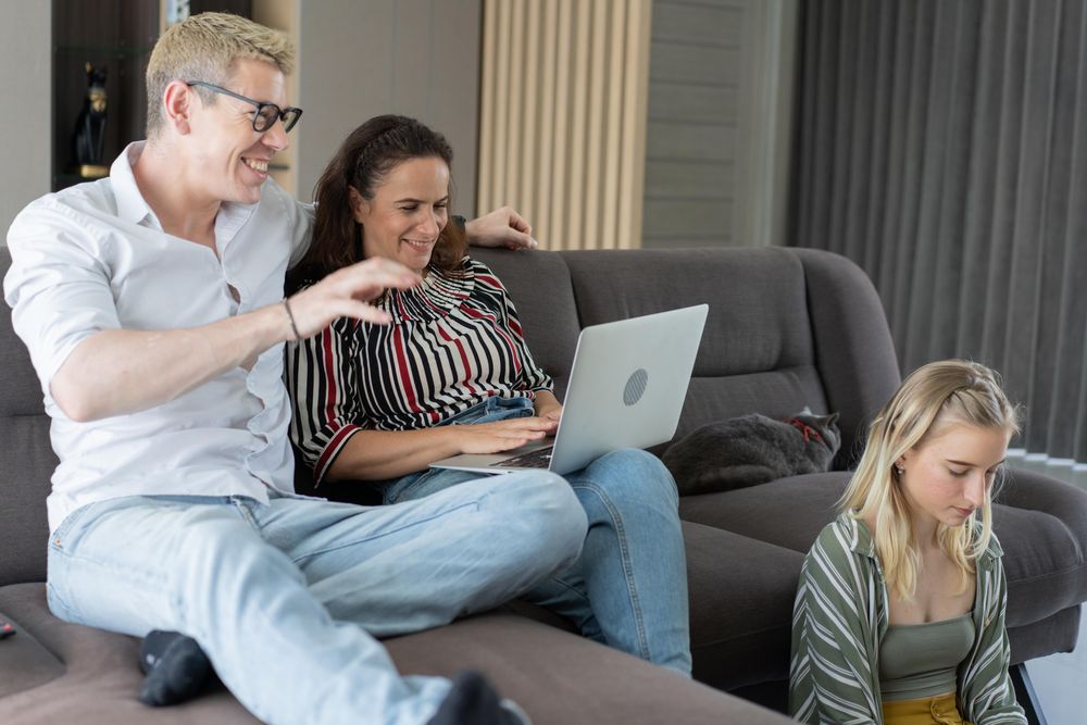 Family working together in the living room