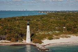 Cape Florida Lighthouse among dense tropical vegetation