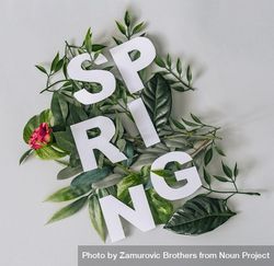 “SPRING” text with leaves and flowers 4mvXBb