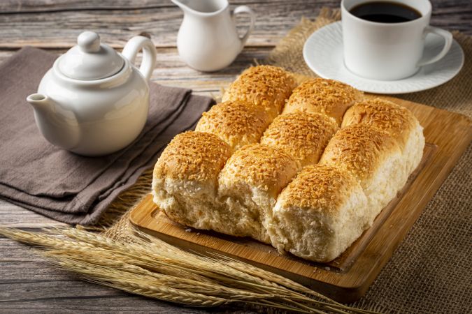 Breakfast table with coconut bread.