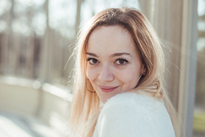 elegant woman looking at camera