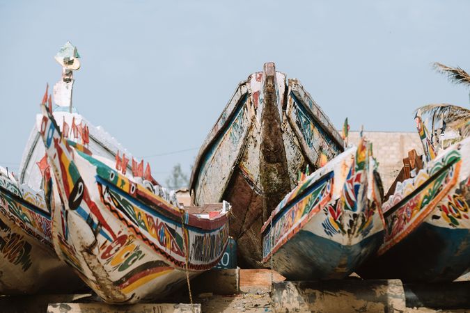 Colorful boats located in port
