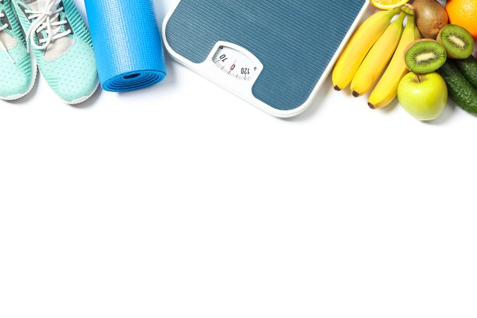 Healthy lifestyle accessories isolated on blank background