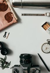 Creative arrangement of vintage items on desk