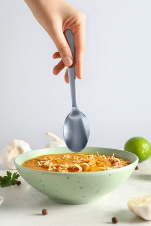 Concept of tasty food, sweet potato puree