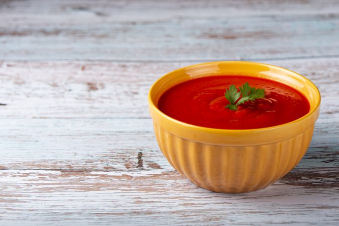 Delicious homemade tomato soup in bowl.