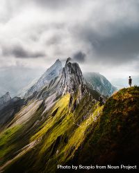Man standing near Segla summit in Senja island, Norway 0KRrDb