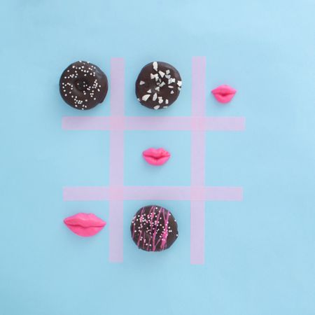 Tic-tac-toe of hearts, doughnuts, cookies & hearts
