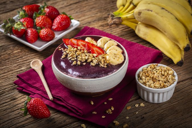 Açai with strawberry and banana. Brazilian acai.