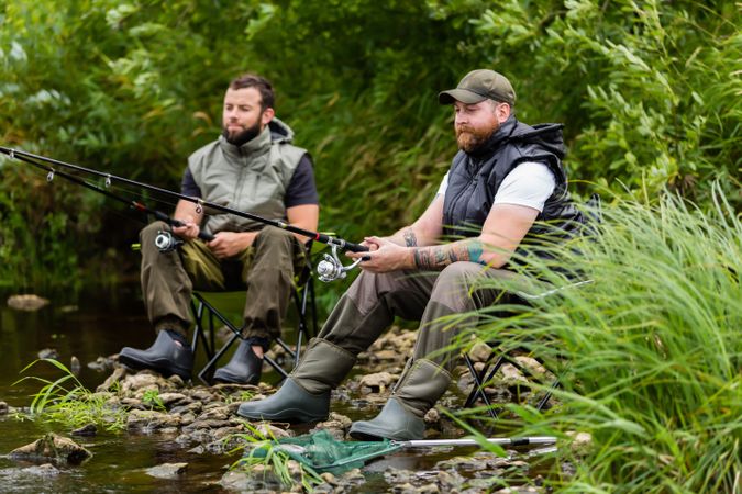 Two Fishermen by Mountain River