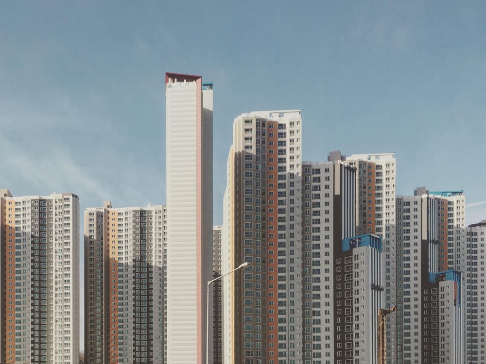 Light and brown high rise buildings