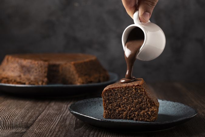 Delicious slice of chocolate cake.