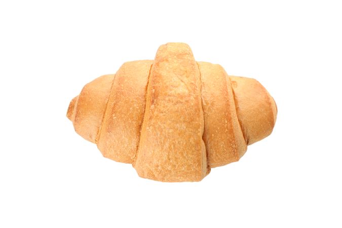 Looking down at freshly baked croissant on blank background