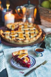 Evening dessert served at candle-lit table-setting