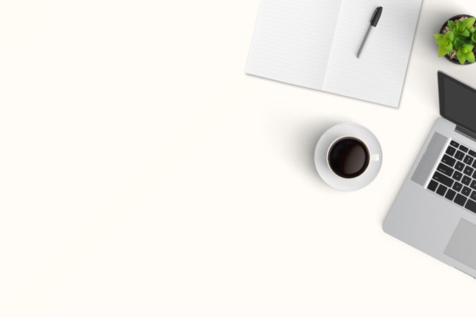 Modern workspace with  copy space on color background