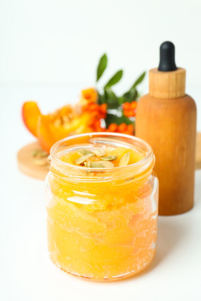 Concept of different cosmetic products, Pumpkin cosmetics