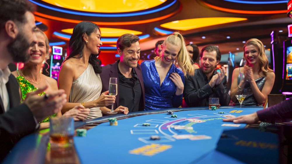 Group of Diverse Friends Having Fun on a Night Out Together, Living the Thrill of Gambling