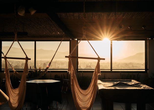 Game room with hammock swings overlooking Oaxaca