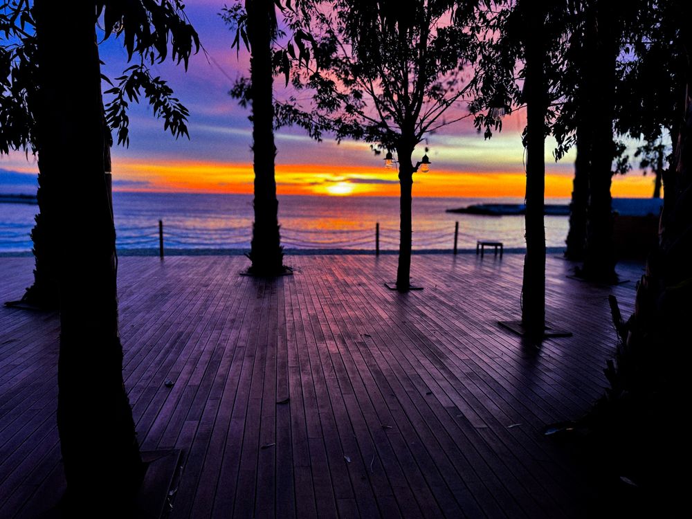Empty deck at dawn