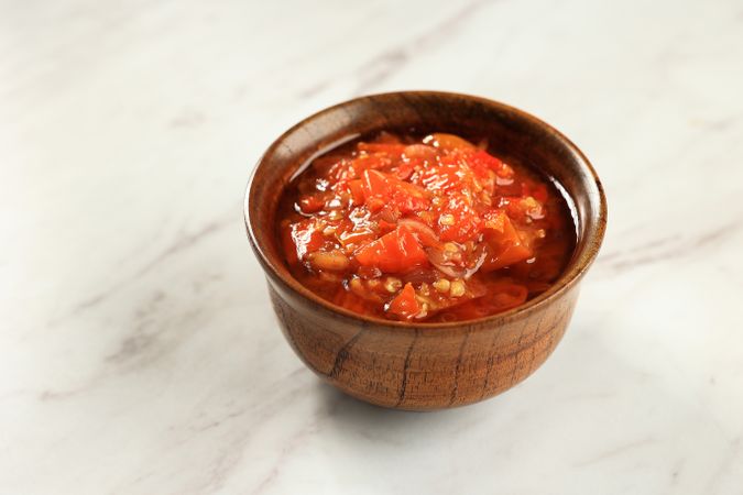 Indonesian Sambel Bawang on Wooden Bowl