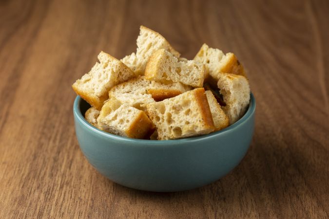 Delicious crunchy croutons on the table.