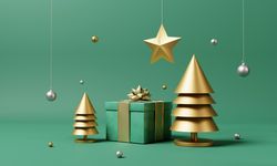 Wrapped green present with ornamental tree and star