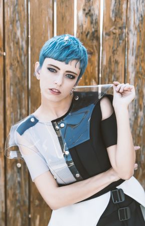 Beautiful informal model against wooden fence
