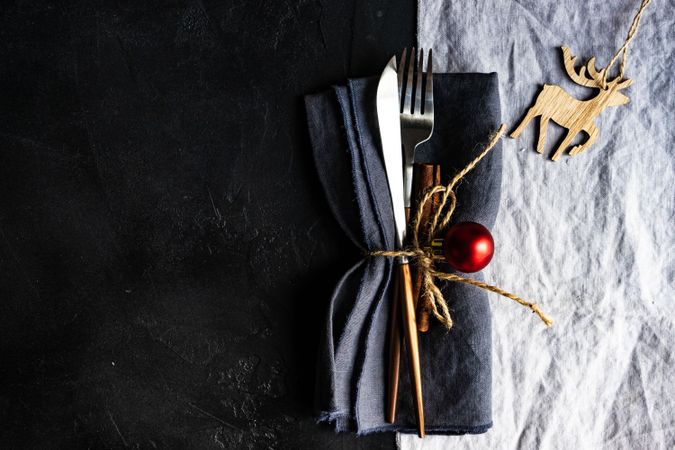 Duo tone dark and grey napkin with xmas ornament