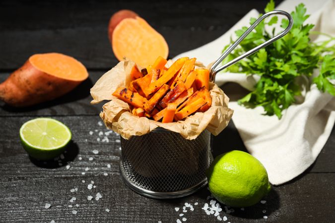 Concept of tasty food - sweet potato fries