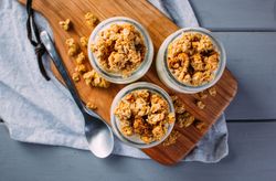 Flat walnuts granola in milk