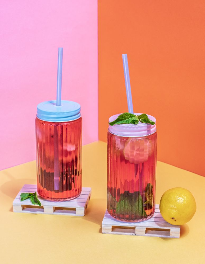 Jars of pink cold ice tea