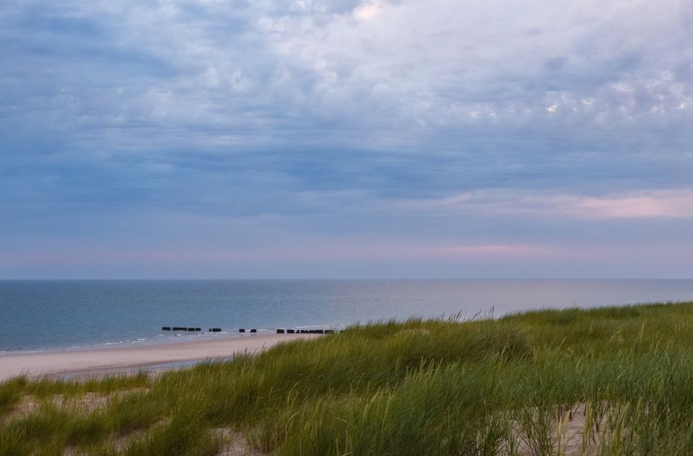 Coast in distance on overcast day